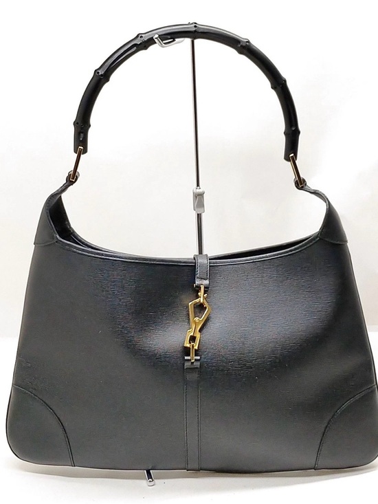 Gucci Handbags - Gucci Black Leather Shoulder Bag with Gold Hardware